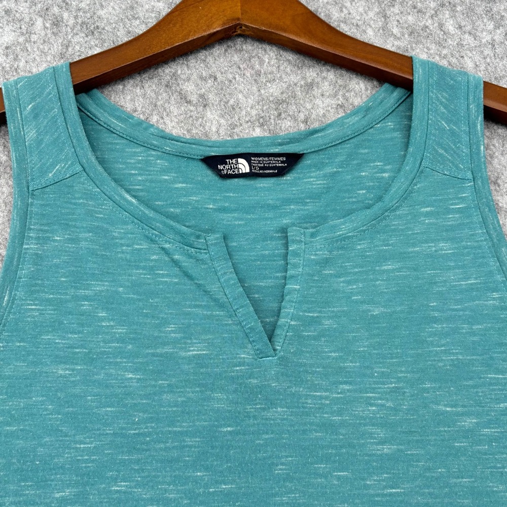 The North Face Womens Teal Space Dye Split V-Neck Tank Top Size L Curved Hem - Picture 5 of 12